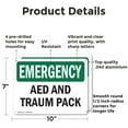 thumbnail image 2 of (2 Pack) AED And Trauma Pack OSHA Emergency Sign 10 Inch X 7 Inch Indoor / Outdoor Rust-Free Aluminum Metal Signs for Workplace, Workshop, and Construction Site, Made in the USA, 2 of 8