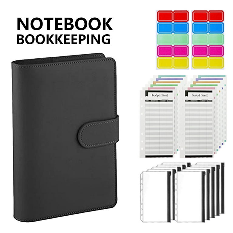 A6 PU Leather Notebook Binder Refullable 6 Ring Binder for A6 Filler Paper,  Loose Leaf Personal Planner Binder Cover with Magnetic Buckle Closure (8  transparent zipper pockets+40 sheets of writing paper+Small stickers)