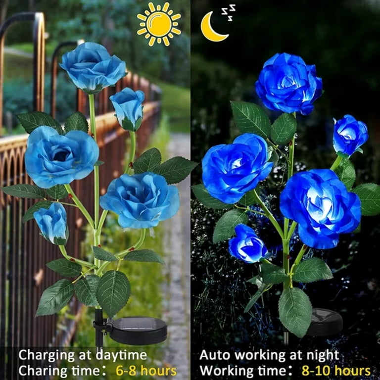 Rirool Solar Rose Flower Lights, Set of 5, LED Garden Stakes photo 3