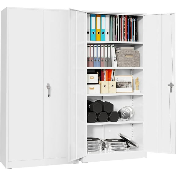 Pataku Garage Storage Cabinet 71" Metal Locking Cabinet 5-Layer with Door Steel Multifunctional Storage Cabinets with 4 Adjustable Shelves, Tool Cabinets for Home, Office, Warehouse-White