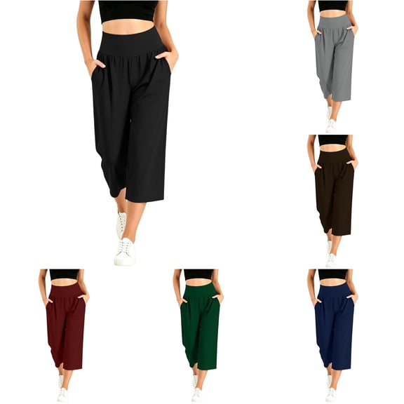 CUZIBR Women'S Yoga Pants With Pocket High Waist Wide Leg Baggy Workout Pants Stretch Trendy Pants Casual Gym Running Daily Activewear Soft Dates Trousers,Black,L