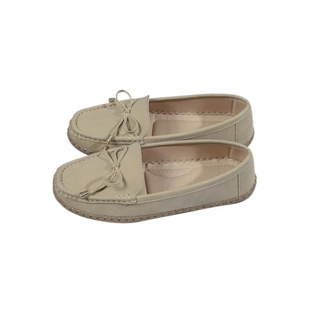

Tenmix Women Loafers Flat Flats Bow Walking Shoe Slip On Casual Shoes Womens Non-slip Lightweight Moccasins Beige 9