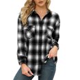 thumbnail image 1 of Blusa a cuadros para mujer, solapa, media longitud, poliéster, informal, manga larga, camisa con botones para el trabajo diario, Otoño Invierno, negro, M, 1 of 6