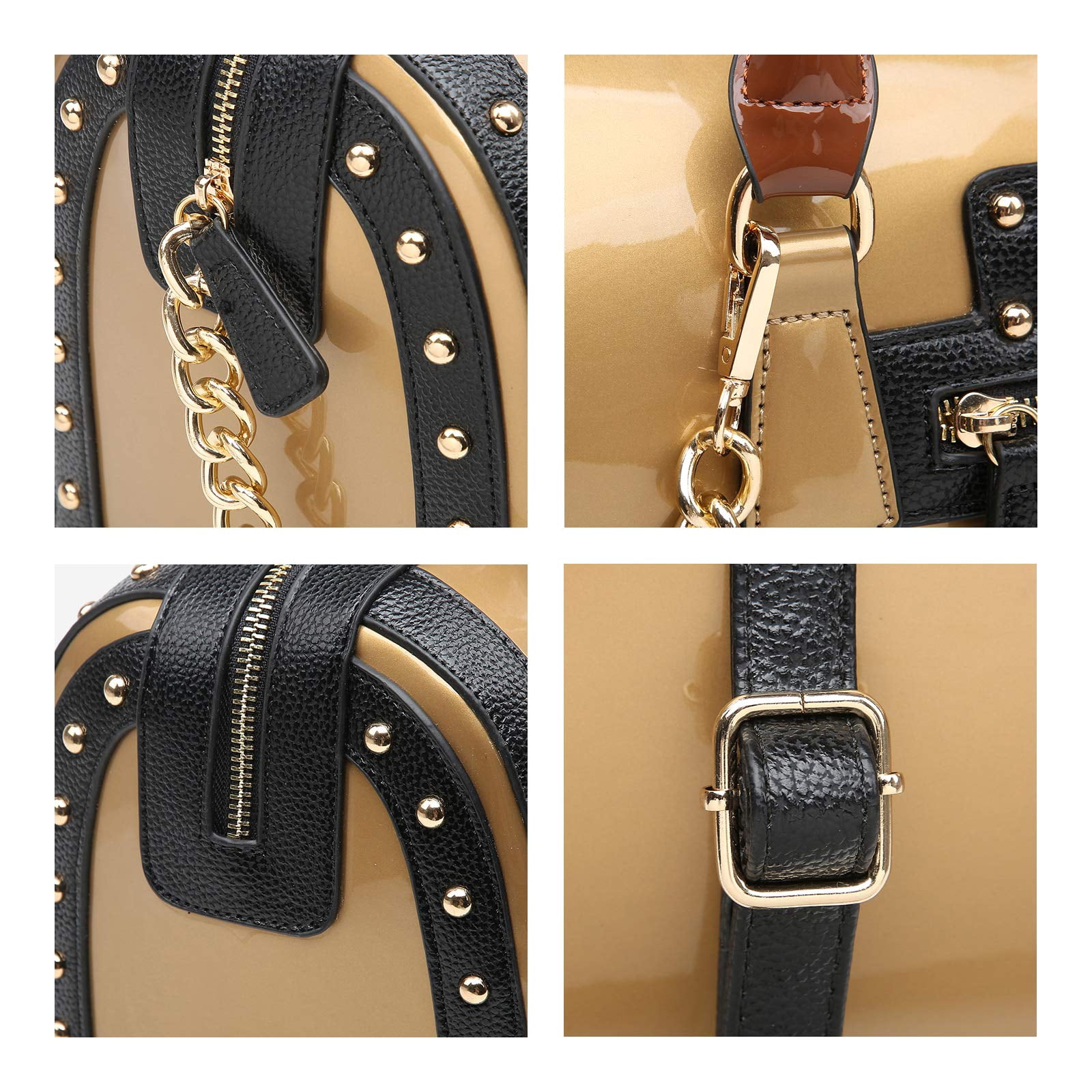 Shiny Patent Faux Leather Handbags Barrel Top Handle Satchel Bag Shoulder Bag for Women