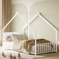 thumbnail image 5 of House Bed, Twin Size Bed Frame, Metal Bed with Roof and Colorful Lights, Slats Support No Box Spring Needed, White Youth Bed, 5 of 11
