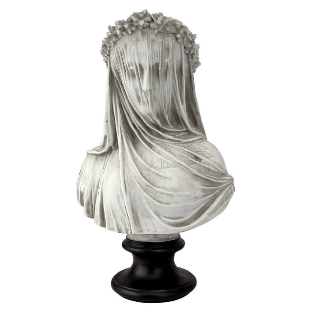 Sculpture bust of veiled girl, halloween creative interior decoration, white