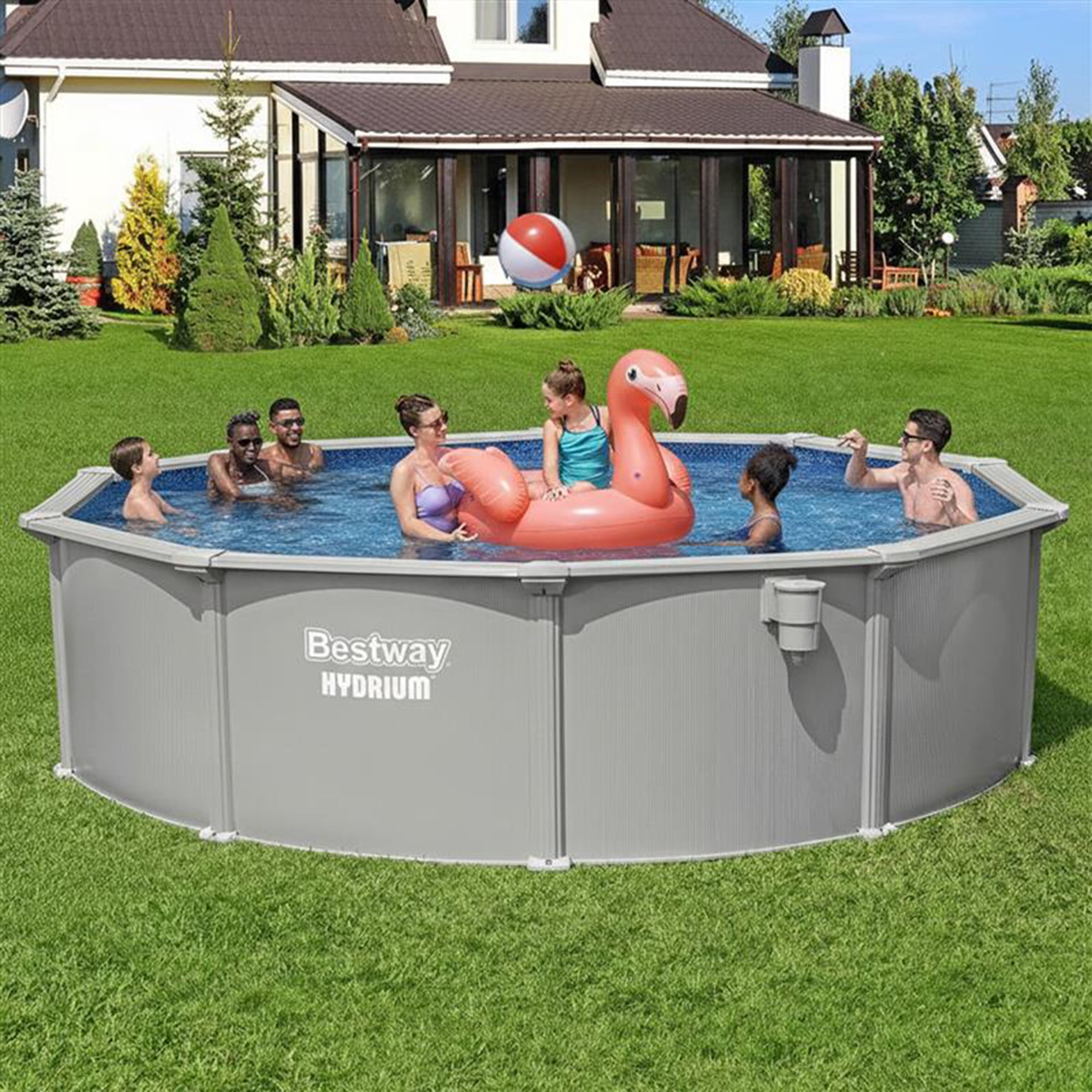 Bestway Hydrium 15' x 48" Steel Side Wall Above Ground Pool w/ Sand Pump & Accessories