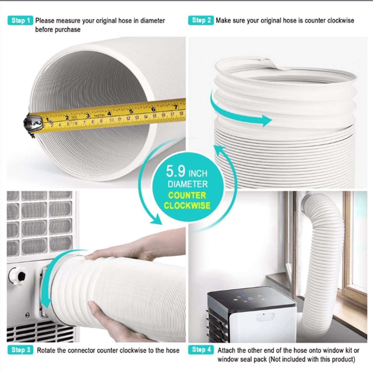 Air Conditioning Hose, Portable Exhaust Ventilation Hose, 5.9 Inch Diameter, Counterclockwise AC Hose, AC Exhaust Hose