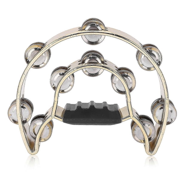 Double Row Hand Tambourine Metal Tambourine with Plating Bells Percussion Musical Instrument Yellow