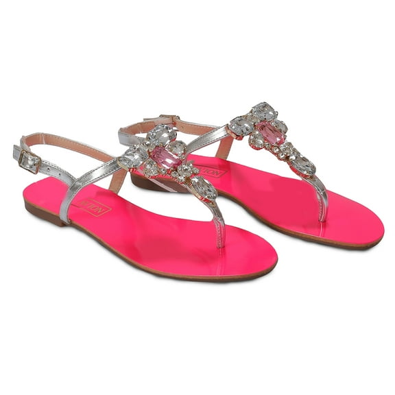 Ventutto Rio Fuschia Silver Crystal Cluster T-Strap Sandal-6 for Womens