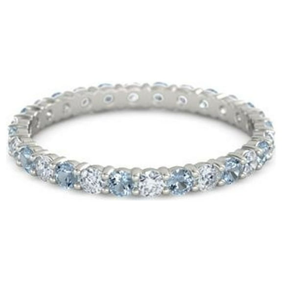 925 Sterling Silver Full Eternity Blue Topaz With White Cz Round 2.50 MM Women Stacking Ring