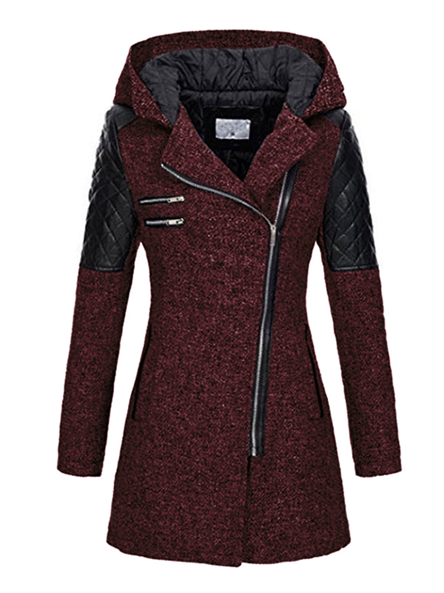 Wodstyle - Women's Trench Coat Winter Long Jacket Hoodie Side Zip Thick ...