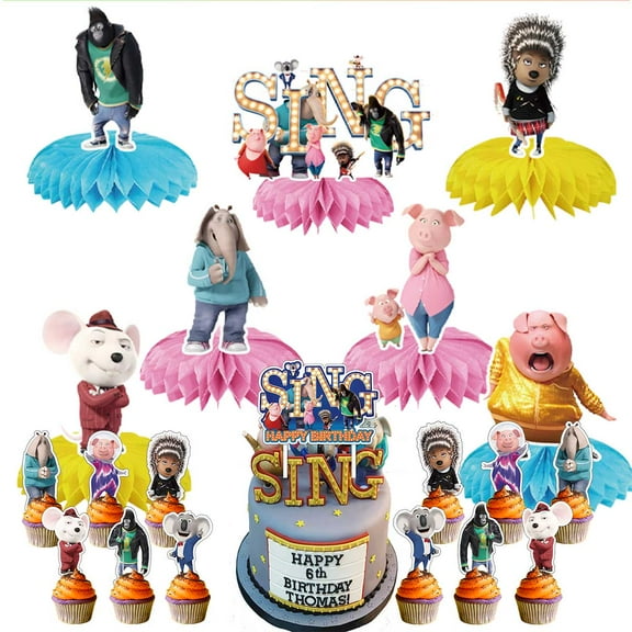 Sing Movie Party Decor Supplies Honeycomb Centerpieces Table Toppers Cake Toppers Decorations for Birthday
