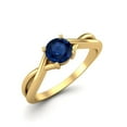 thumbnail image 2 of 0.50 Ctw Round Blue Sapphire Solitaire 925 Sterling SIlver Gold Vermeil Split Shank Valentines Day Gifts Ring, 2 of 4