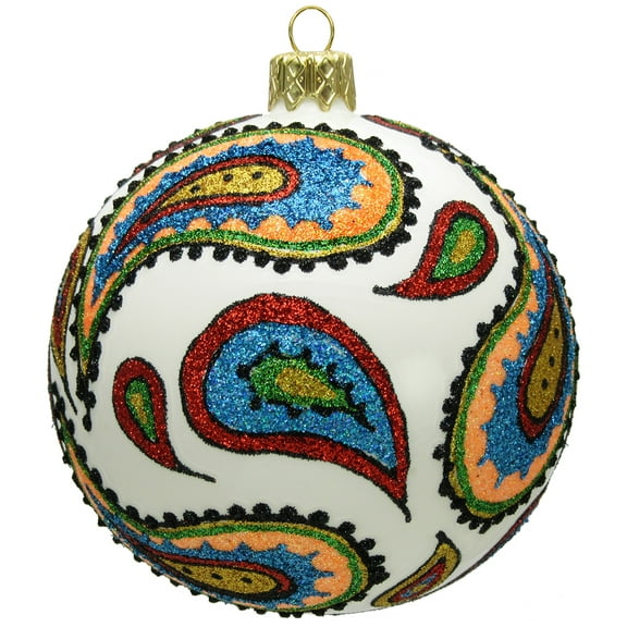 Multi Color Paisley High Design Polish Glass Ball Christmas Tree Ornament Poland
