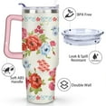thumbnail image 3 of 40oz Pioneer Colorful Floral Stainless Steel Flip Straw Tumbler with Lid and Straw Spill Proof Travel Cup Double Wall Vacuum Insulated Coffee Mug with Handle Pink, 3 of 7