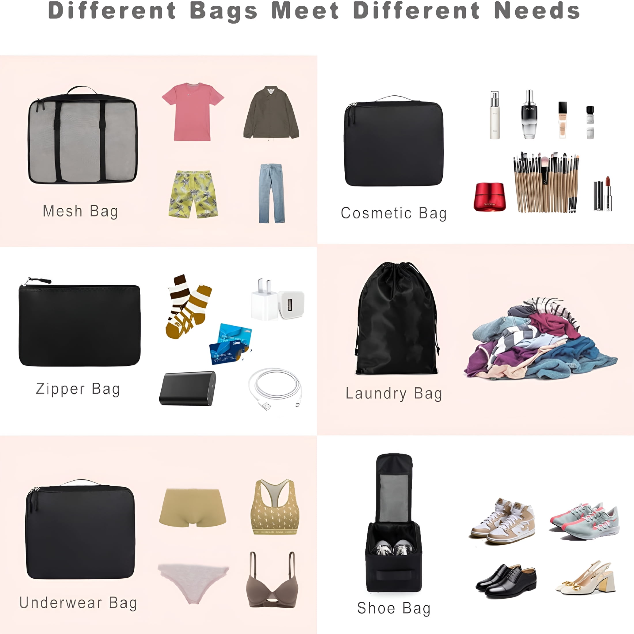 GASTROPOD 8 Set Packing Cubes Luggage Packing Organizers for Travel Accessories Compression Packing Bags (Jet Black)