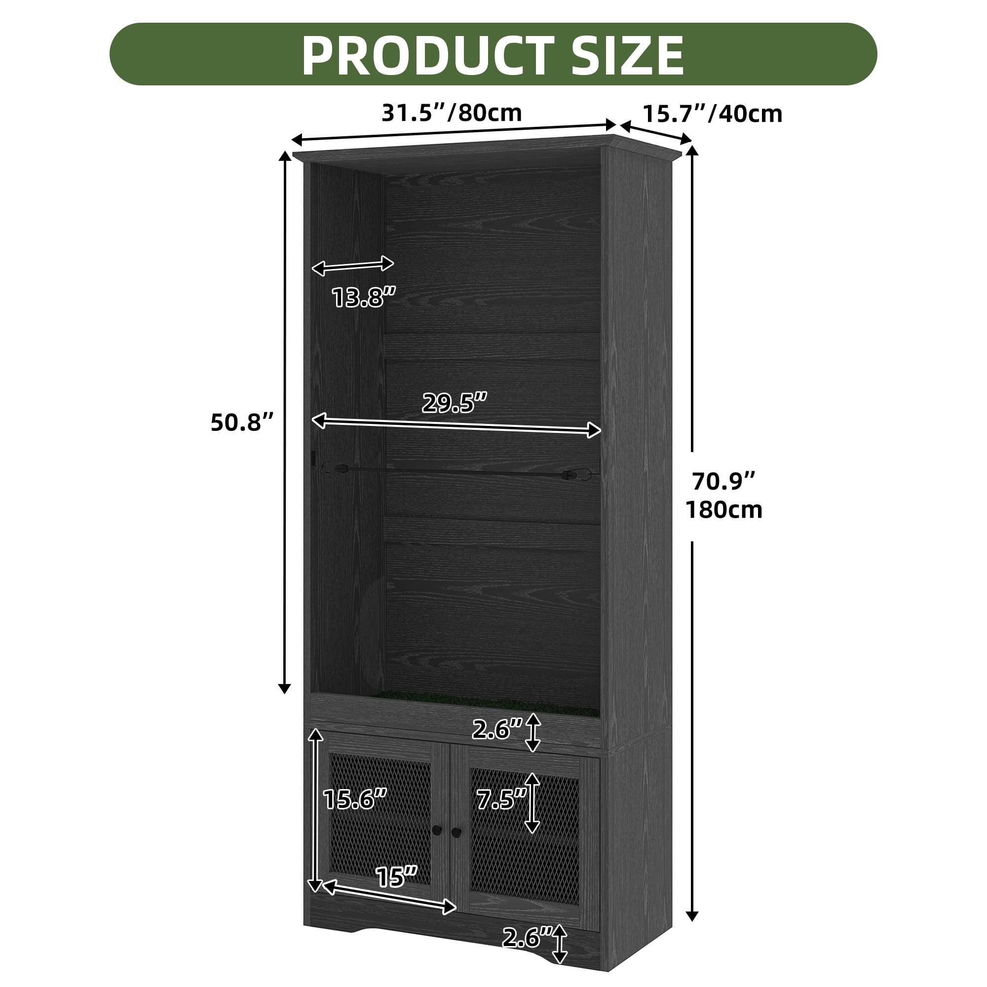 Uforic Golf Storage Cabinet with Wooden Organizer Rack and Golf Bag Stand - Matte Black