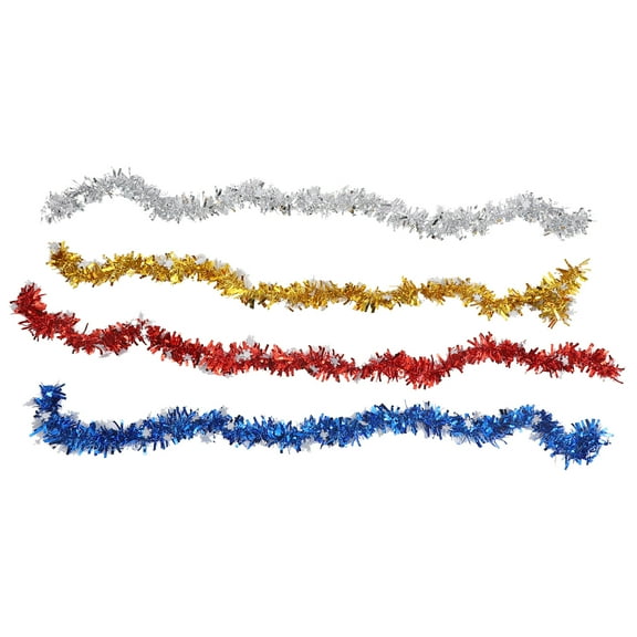 FOMIYES 4Pcs Snowflake Tinsel Garland Holiday Hanging Decorations Blue Red Silver Gold 11.8x3.5x2in