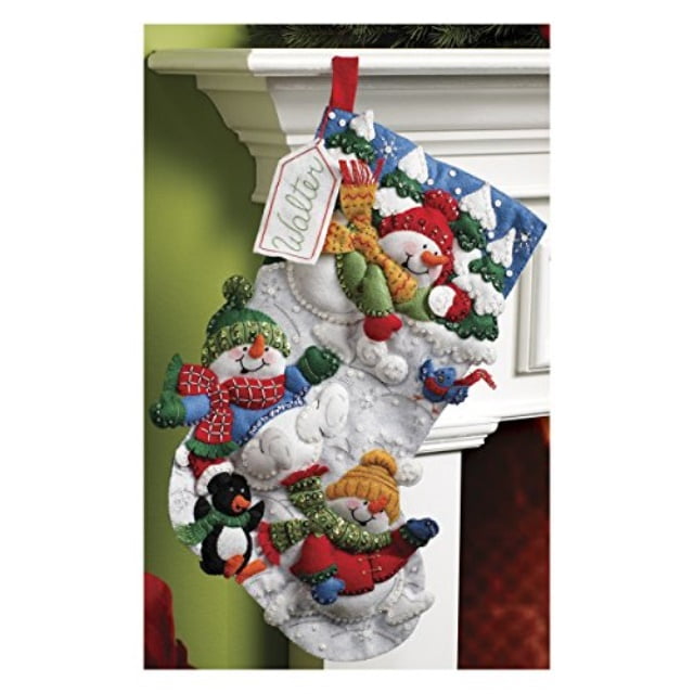 bucilla 18-inch christmas stocking felt applique kit, 86108 snow fun