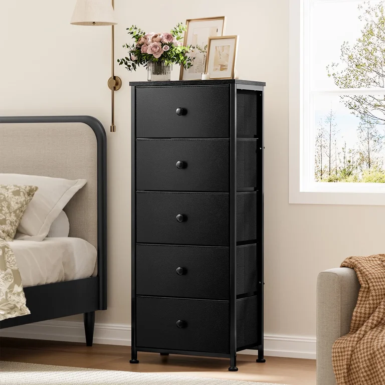 GUNAITO 5 Drawer Dresser for Bedroom Tall Narrow Chest of Drawers Fabric  Storage Dresser for Adults,Black - Walmart.com