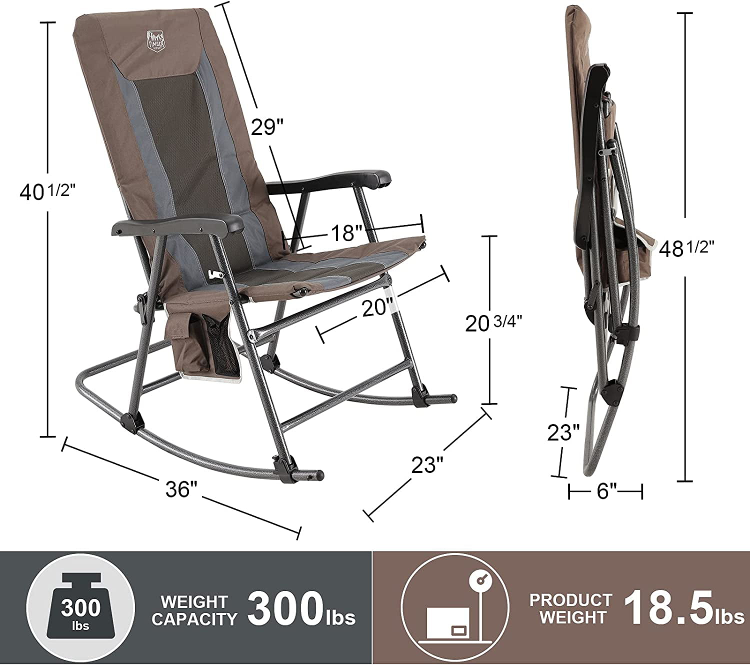 Foldable Padded Rocking Chair for Outdoor High Back and Heavy Duty Portable 