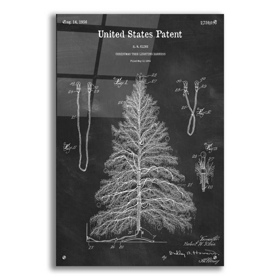 Epic Art 'Artificial Christmas Tree Blueprint Patent Chalkboard,' Acrylic Glass Wall Art, 24"x36"