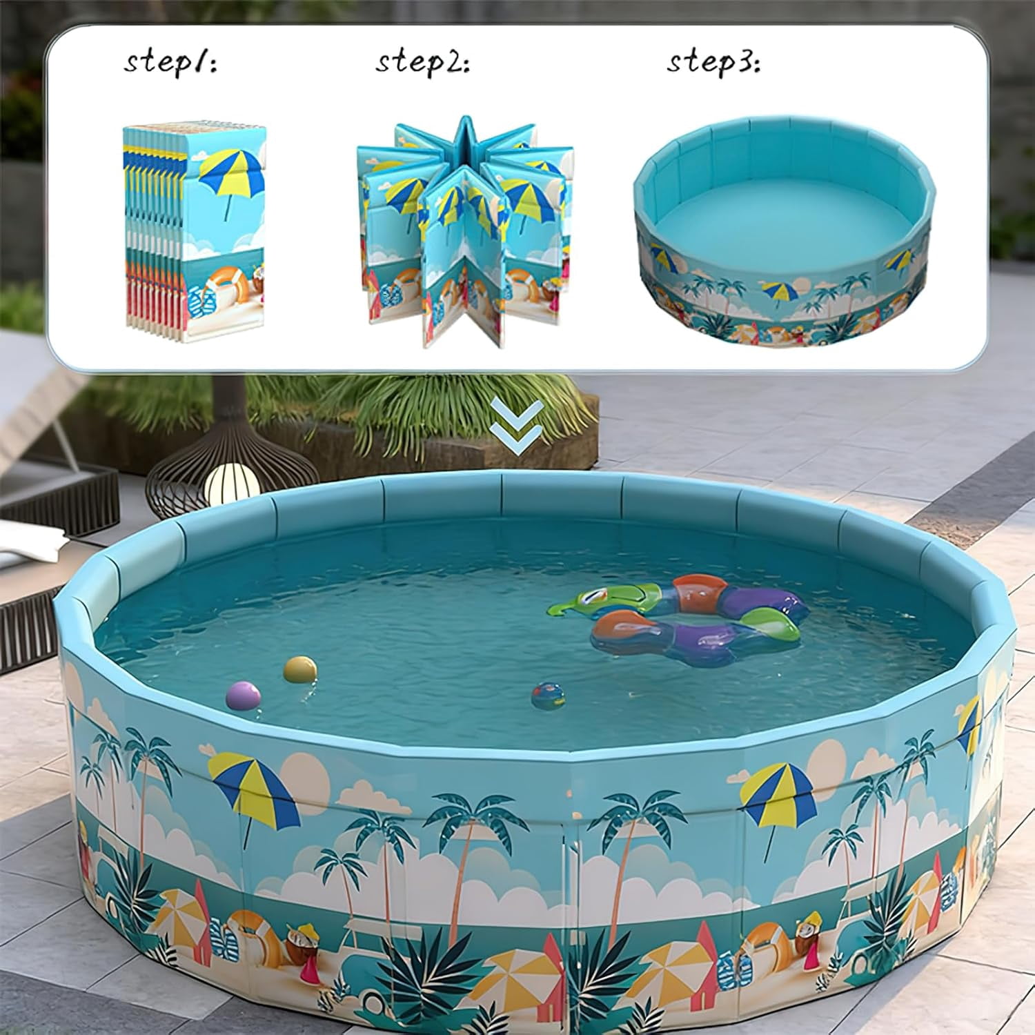 Folding Non Inflatable Swimming Pool, Home Swimming Pool, Mesh PVC Material, Suitable for Backyard Swimming Pool (Pink, 47inch)
