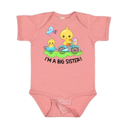 

Inktastic I m a Big Sister! Easter Spring Chick Riding Blue Bike Gift Baby Girl Bodysuit