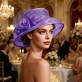 thumbnail image 6 of Women Organza Church Hat Floral Wide Brim Fascinator Derby Hat Wide Brim Sun Hats Wedding Tea Party Derby Occasions Purple Free Size, 6 of 6