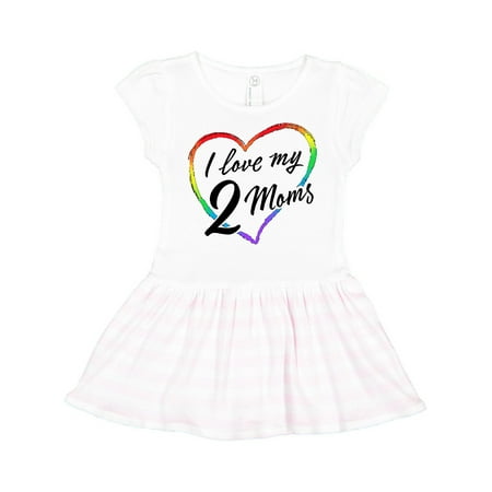 

Inktastic I Love My 2 Moms with Rainbow Heart Gift Toddler Girl Dress