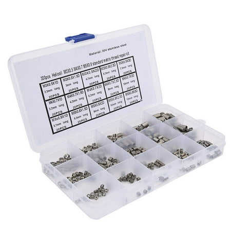 

HERCHR 300Pcs Threaded Insert Stainless Steel Thread Repairing Tool M3x0.5 M4x0.7 M5x0.8