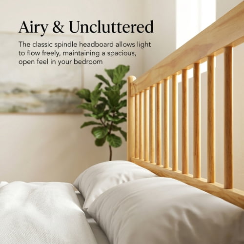 Traditional King Size Pinewood Bed with Headboard and Footboard, Natural Finish, Strengthened Bed Frame