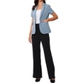 thumbnail image 2 of Blazer de mujer INSPIRE CHIC con solapa de muesca, un botón, manga corta, chaqueta de traje en azul polvo, talla XS, 2 of 6