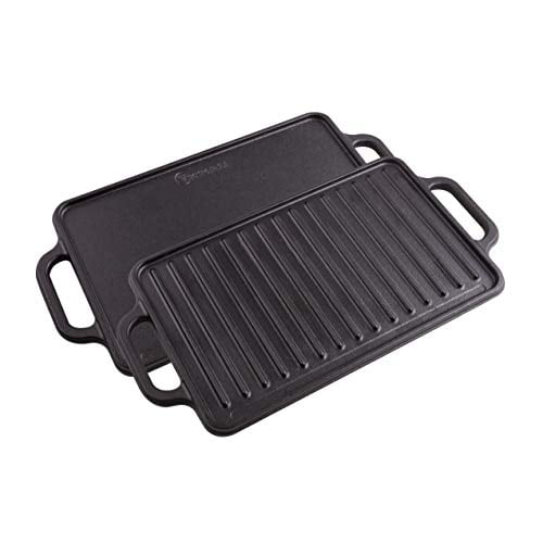 NutriChef Kitchen Flat Grill Plate Pan - Reversible Cast Iron Griddle 