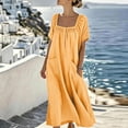 thumbnail image 4 of Bosfbaoi Dresses for Women Casual Flowy A-Line Dress Square Neck Short Sleeve Maxi Womens Dresses with Pockets Summer Dresses for Women 2026, 4 of 8