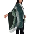 thumbnail image 3 of Women's Fashion Tassel Scarf, Green Vintage Texture Long Shawl, Lightweight and Warm, 3 of 9