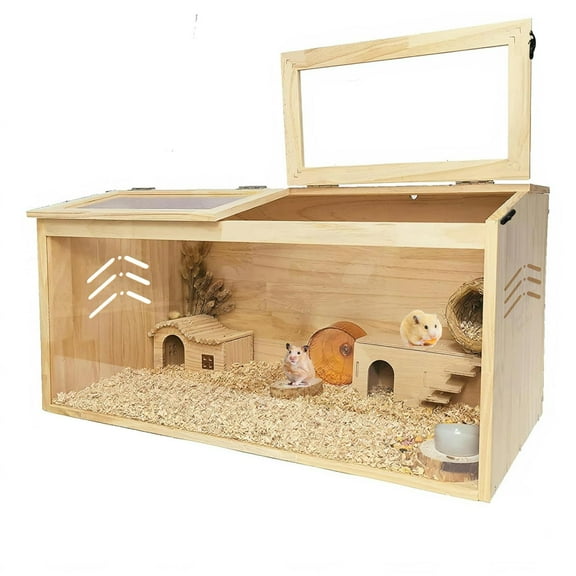Wooden Hamster Cage 40"x19.7"x19.7" Indoor Gerbil Cage with Acrylic Viewing Window & Openable Top, Hamster Habitats Enclosure, Small Pet House for Gerbils, Mice, Syrian Hamster, Guinea Pig