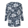 thumbnail image 3 of Floral Tops T-shirts for Women Graphic Print 3/4 Length Sleeve Tops Crewneck Casual Base Tee Summer Clothes (XL, Navy 01), 3 of 5