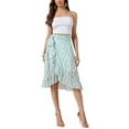 thumbnail image 2 of REFINED ATTIRE Floral Midi Skirt for Women's Summer Casual Ruffle Hem Tie Knot A-Line Flowy Skirts XS Green, 2 of 6