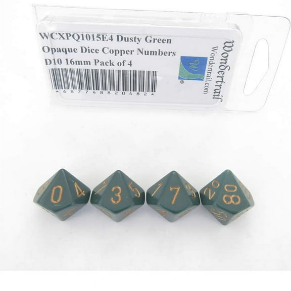 Dusty Green Opaque Dice with Copper Numbers D10 Aprox 16mm (5/8in) Pack of 4 Wondertrail