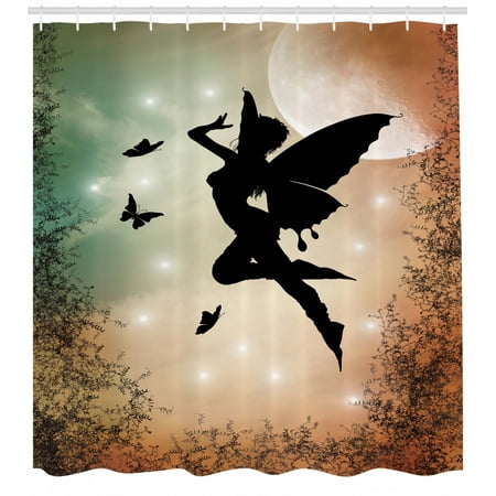 Nature Shower Curtain Black Fairy With Angel Wings Butterflies