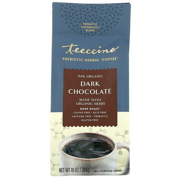 Teeccino, Prebiotic Herbal Coffee, Dark Chocolate, Dark Roast, Caffeine Free, 10 oz Pack of 2