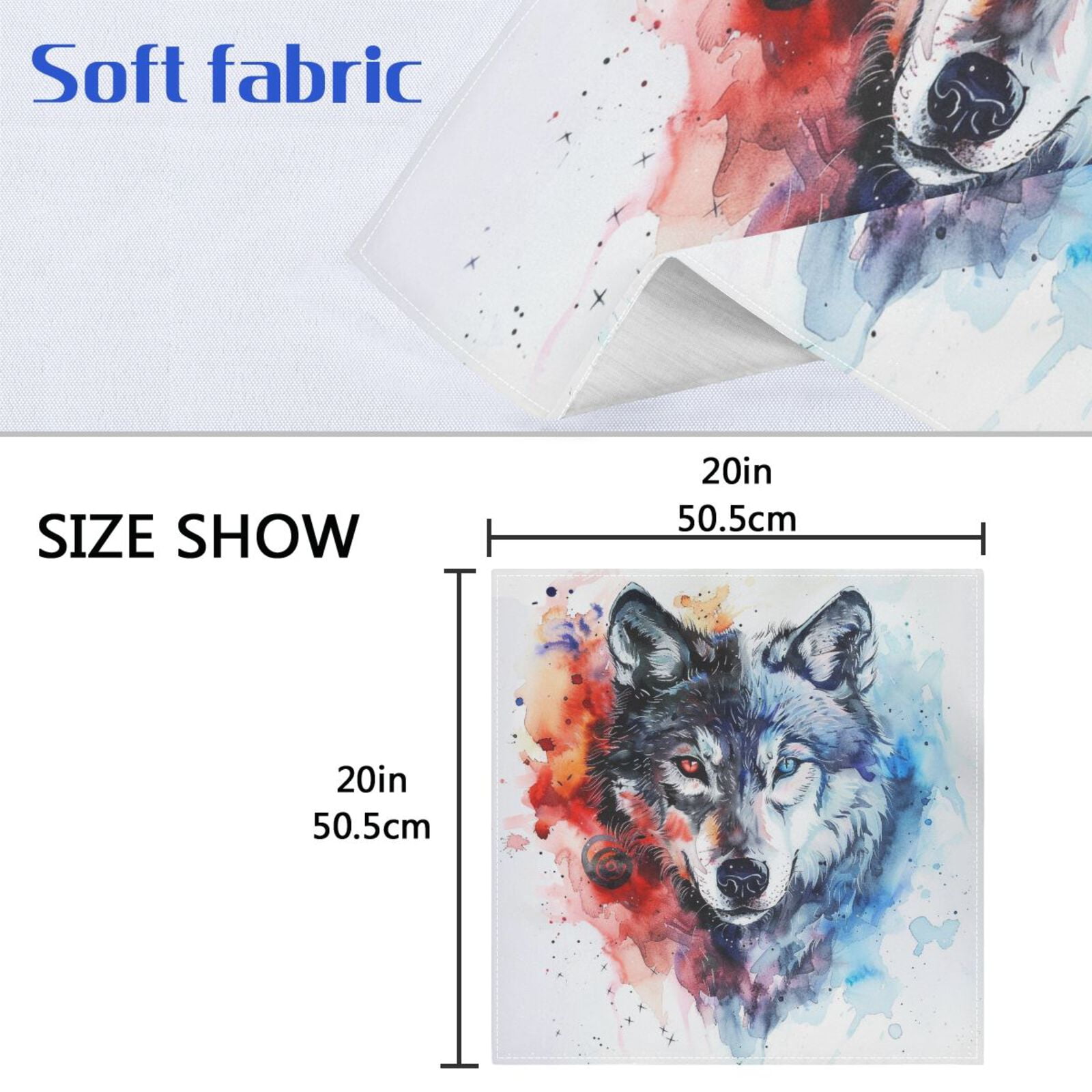 JSTEL Wolf Head Yingyang Cloth Napkins Set of 6, 20x20 Inch Washable and Reusable Napkin for Decoupage Dinner Party Everyday Use