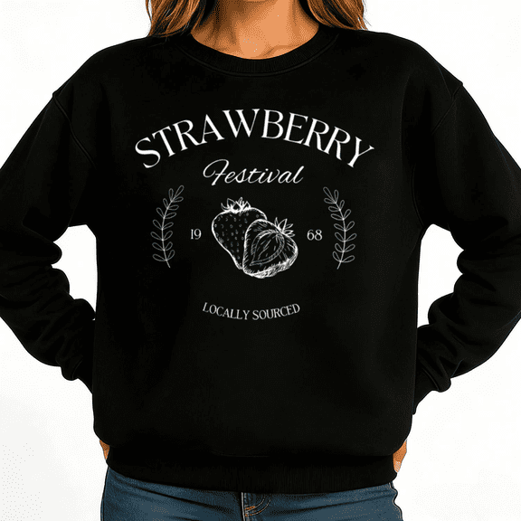 Strawberry Festival 1968 Womans Print Sweatshirt Graphic Sweatshirt Black S-3XL Fruit Casual Tops