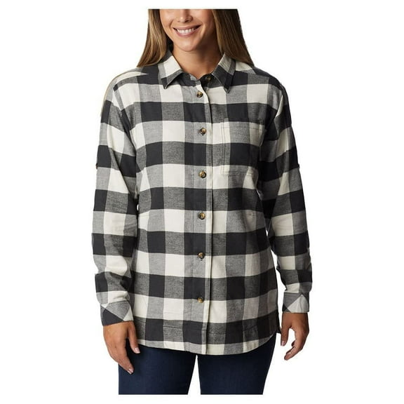 Columbia Women's Holly Hideaway Flannel Shirt, Shark Buffalo Check, X-Small