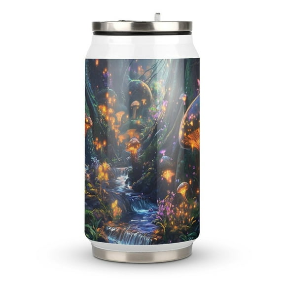 Magical Forest Nature Tree of Life Coffee Tavel Tumblers with Lid and Straw Stainless Steel Vacuum Insulated Mug Wine Glasses Tea Cup for Hot and Cold 300ml