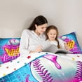 thumbnail image 4 of Erosebridal Neon Grid Baseball Full Size Comforter Sets, Cute Sport Bedding Sets for Girls, Polka Dots Reversible 3 Pieces, 1 Comforter and 2 Pillowcases, 4 of 6