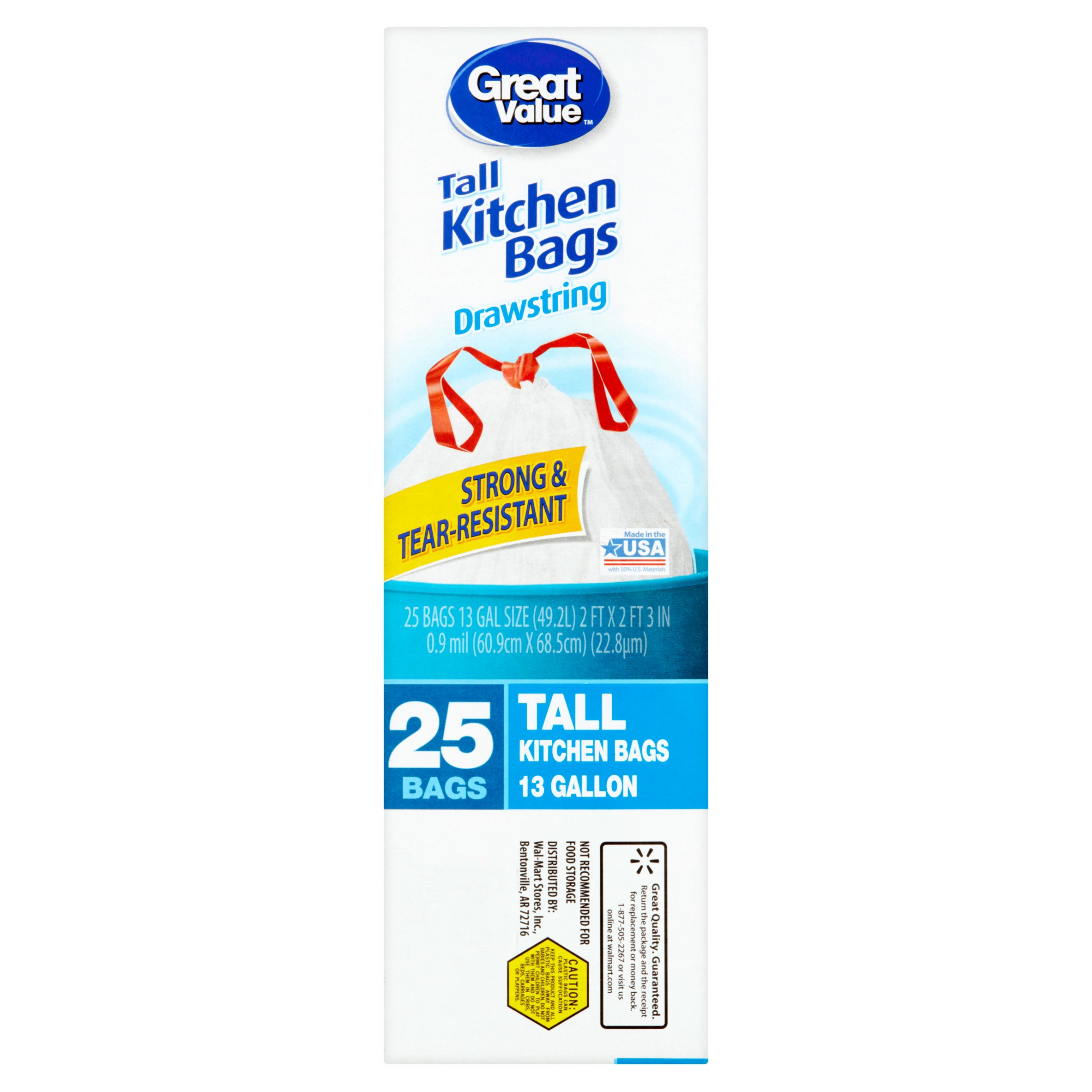Great Value Tall Kitchen Drawstring Trash Bags, 13 Gallon, 25 Count - image 5 of 5