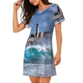 thumbnail image 2 of Balery Lighthouse in Havana Pattern Womens Short Sleeve Sleepshirt Scoopneck Cute Nightdress Comfy Nightgown Loungewear Dress, 2 of 6